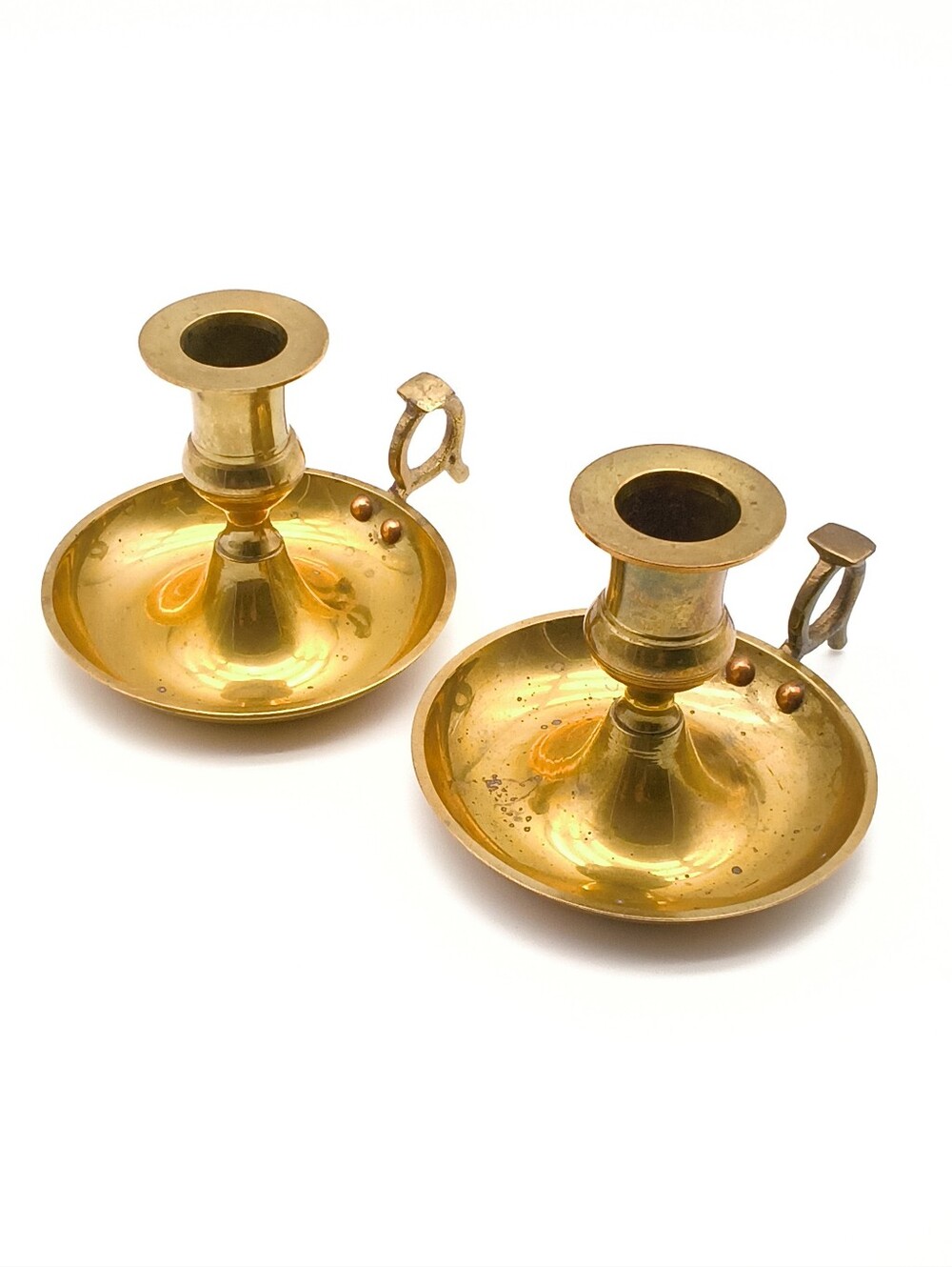 Vintage Indian Brass Finger Loop Candlestick Holders - Pair